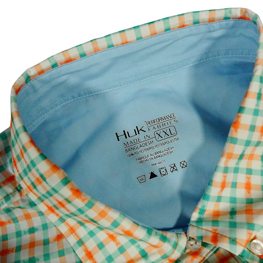 Huk Performance Check Fishing Button Shirt Short Sleeve Fish Graphic Pattern XXL - Picture 5 of 6